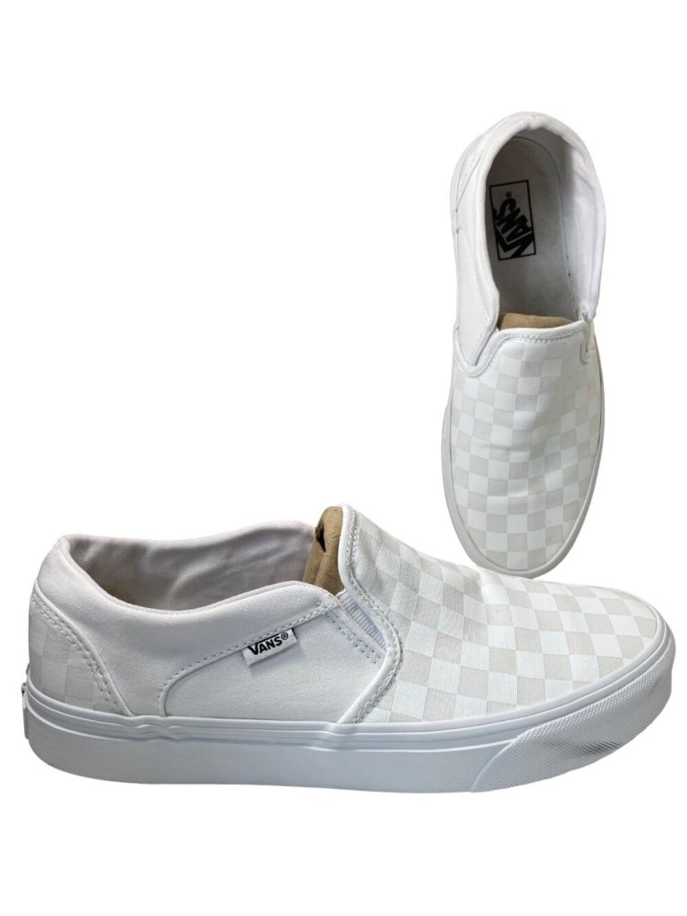 Vans Asher Slip-On Trainers Women's 11 White Checkerboard Preppy Skater Casual